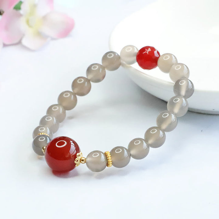 Bransoletka z Buddha Stones Naturalny Szary Chalcedon Czerwony Agat Harmonia
