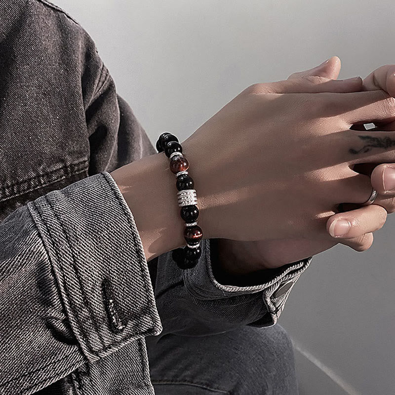 Bransoletka Buddha Stones Natural Black Obsidian Tiger Eye Strength Fulfillment