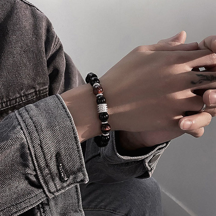 Bransoletka Buddha Stones Natural Black Obsidian Tiger Eye Strength Fulfillment