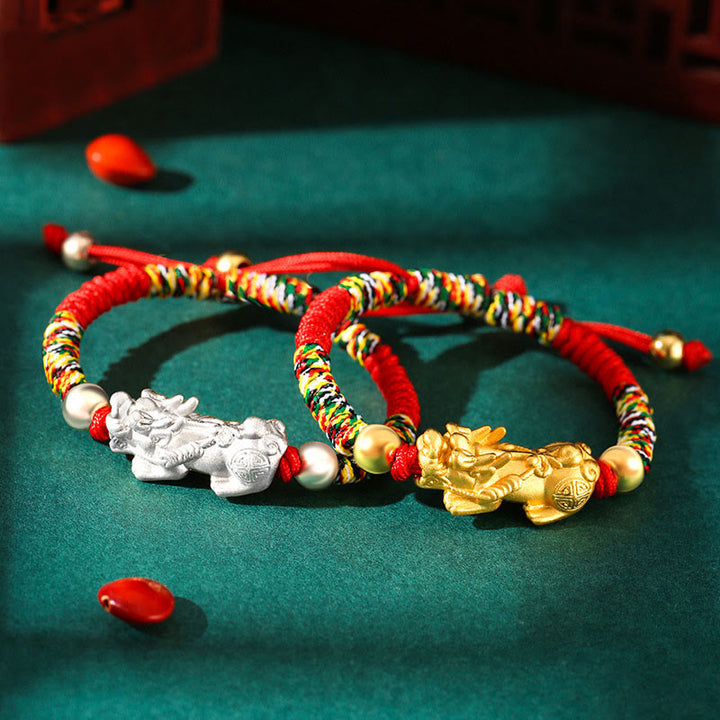 Buddha Stones 999 Srebro Sterlingowe PiXiu Wealth King Kong Knot String Braided Bransoletka dla dzieci i młodzieży
