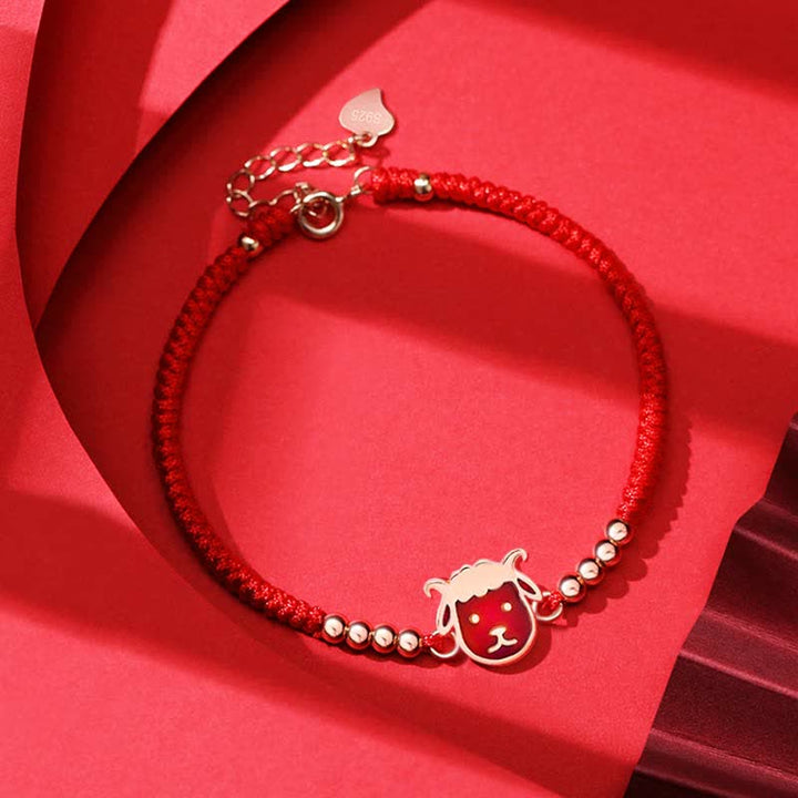 Buddha Stones 925 Srebro Sterling Chiński Zodiak Szczęście Wiara Odbarwienie Czerwony Sznur Bransoletka