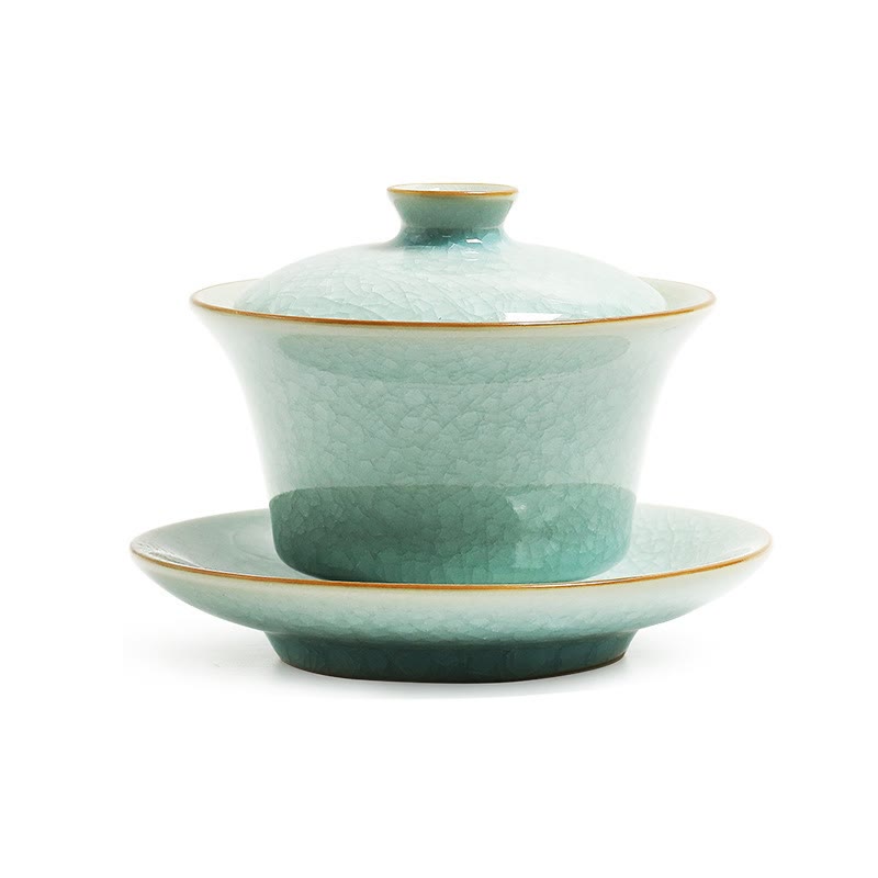 Buddha Stones Retro Zielony Lodowy Glazura Ceramiczny Gaiwan Sancai Filiżanka Kung Fu Filiżanka I Spodek Z Pokrywką