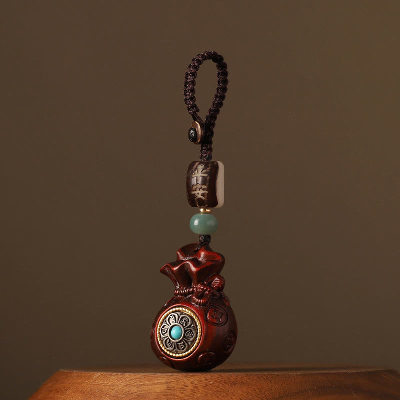 Buddha Stones Mały liść Czerwony sandałowiec Zielony sandałowiec Worek pieniędzy Om Mani Padme Hum Obrotowa ochrona wisząca dekoracja - Drobnolistny czerwony sandałowiec (odstrasza złe duchy ♥ochrona) - Brelok do kluczy - image 0