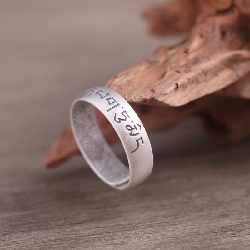 Buddha Stones 999 Srebro Sterlingowe Lotus Elephant Sześć Prawdziwych Słów Pierścień Błogosławieństwa - Sześć prawdziwych słów „Om Mani Padme Hum” SYMBOL - 5,5 g - image 9