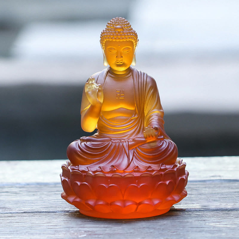 Buddha Stones Ręcznie Robione Budda Siakjamuni Liuli Kryształowe Dzieło Sztuki Współczucia Statua Ofiarowania Dekoracji Domu Biuro