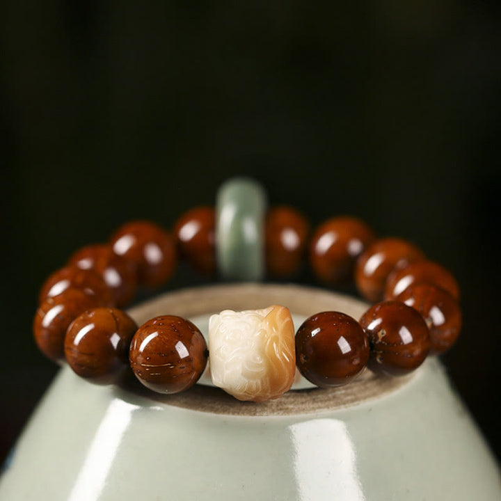 Bransoletka z Buddha Stones Fioletowe Nasiona Bodhi Tańczący Lew Mądrość