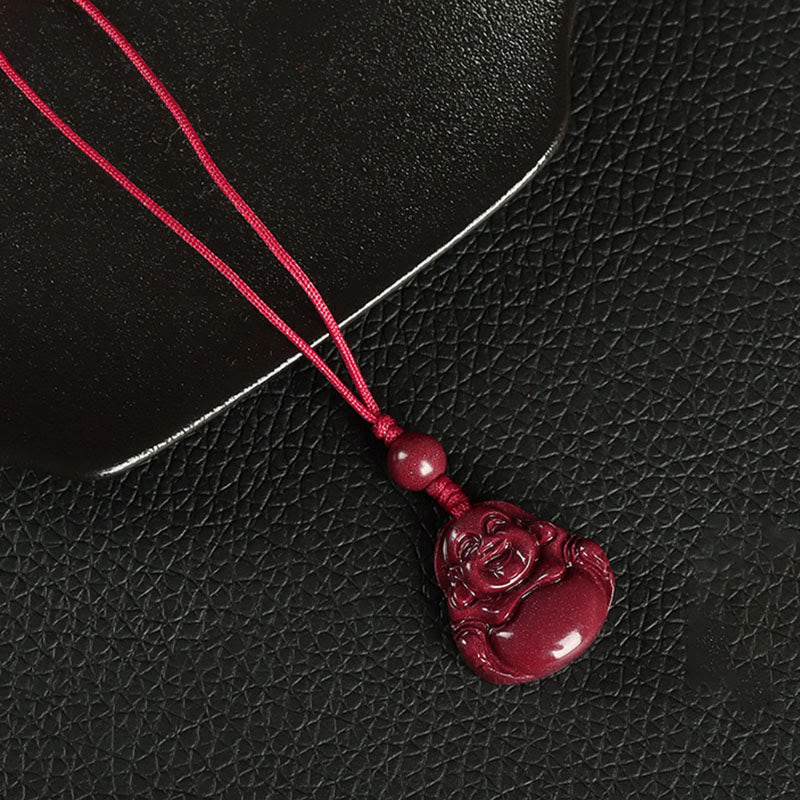 Buddha Stones Śmiejący się Budda Cynober Błogosławieństwo Naszyjnik Wisiorek Telefon Wiszący Dekoracja Brelok - Dekoracja do zawieszenia telefonu - Czerwony - image 6