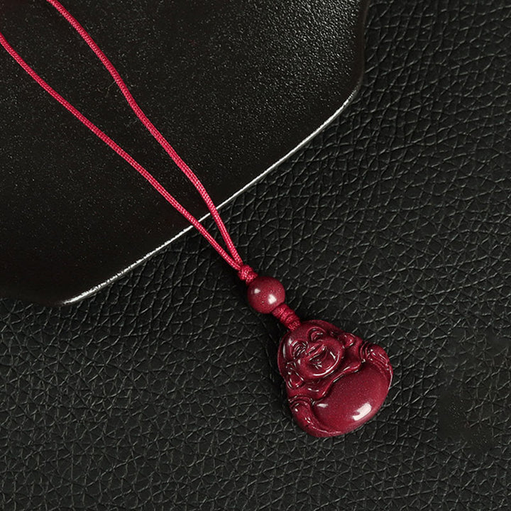 Buddha Stones Śmiejący się Budda Cynober Błogosławieństwo Naszyjnik Wisiorek Telefon Wiszący Dekoracja Brelok - Dekoracja do zawieszenia telefonu - Czerwony - image 6