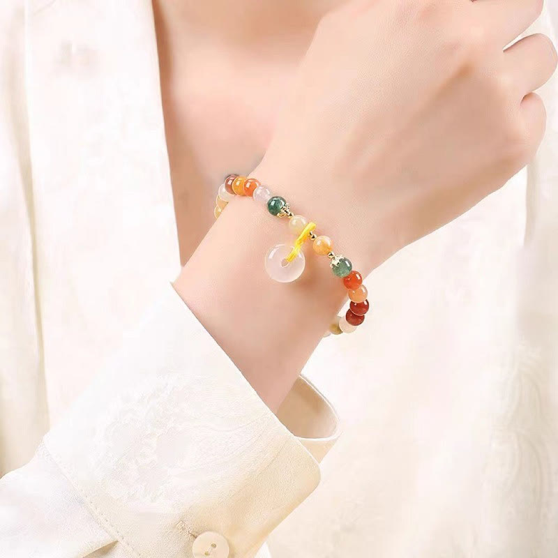 Buddha Stones 14K pozłacane Kolorowy Złoty Jedwabny Jadeit Zapięcie Pokoju Bransoletka Bogactwa