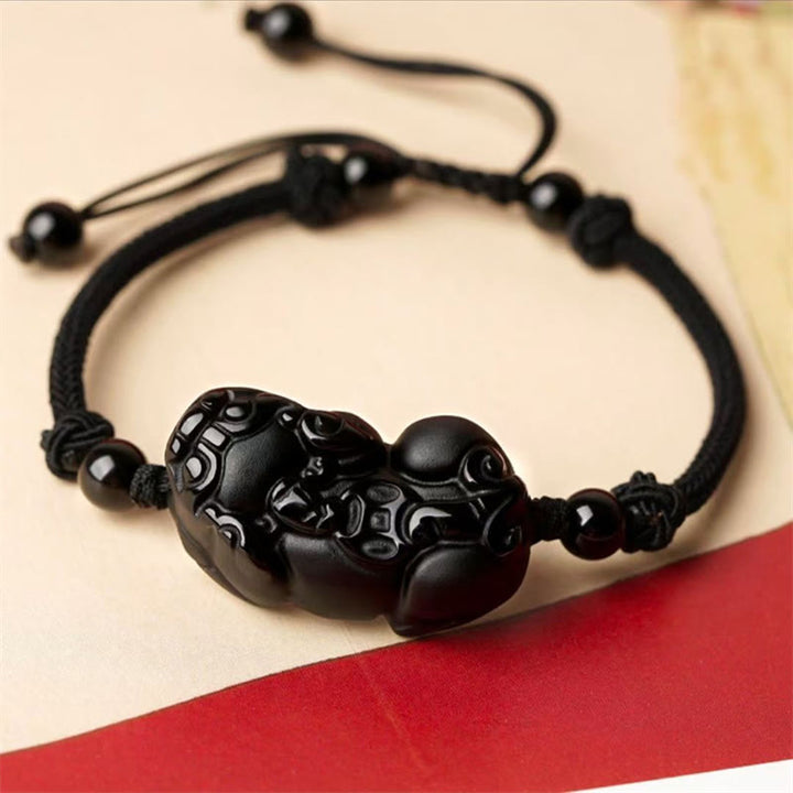 Buddha Stones Naturalny Obsydian Ametyst Cytryn PiXiu Cooper Moneta Bogactwo Bransoletka