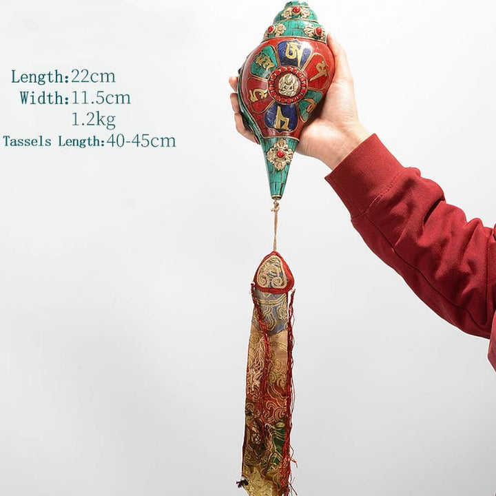 Tybetańska, ręcznie robiona Shankha Om Mani Padme Hum Budda Avalokitesvara turkusowa muszla pozytywna dekoracja - Om Mani Padme Hum 22*11.5cm - image 23