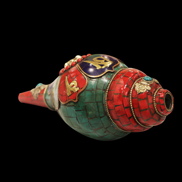 Tybetańska, ręcznie robiona Shankha Om Mani Padme Hum Budda Muszla Muszla Przynosząca szczęście dekoracja - image 13