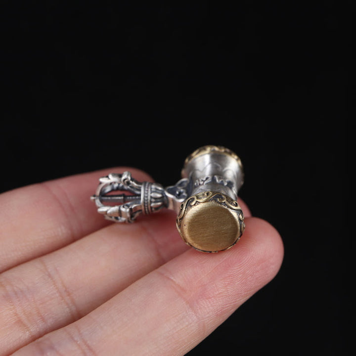 Buddha Stones Tybet 925 Srebro Sterlingowe Om Mani Padme Hum Dorje Dzwon Wadżra Grawerowany Oświecenie Wisiorek Dekoracja Wisząca