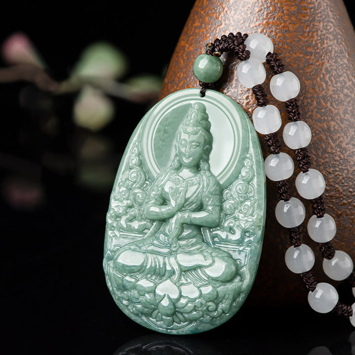Buddha Stones Naturalny Jadeit Awalokiteśwara Amulet Naszyjnik Bogactwo Wisiorek - image 6