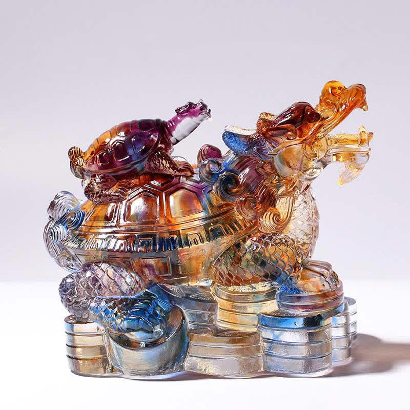 Feng Shui Dragon Turtles Handmade Liuli Crystal Art Piece Ochrona Dekoracja Domu i Biura - image 1