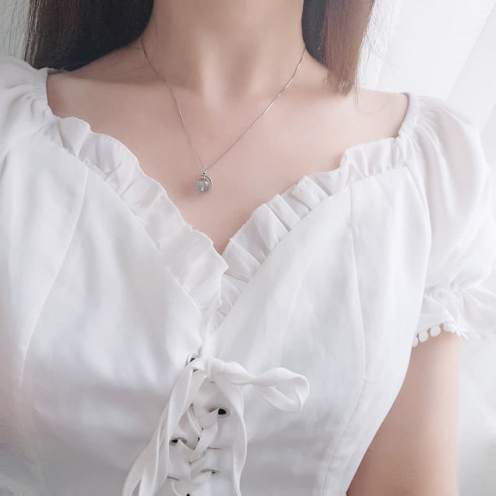 Buddha Stones 925 Srebro Sterlingowe Kamień Księżycowy Miłość Planeta Obrotowy Wzór Naszyjnik Wisiorek - image 4