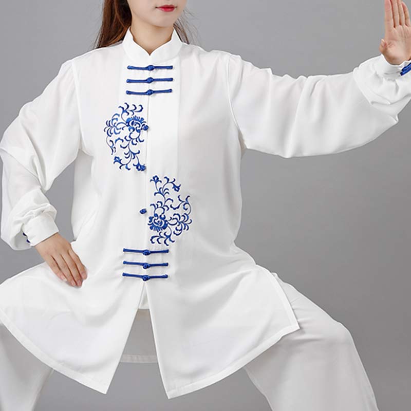 Buddha Stones Kwiat Haft Medytacja Modlitwa Duchowy Zen Tai Chi Qigong Praktyka Unisex Zestaw Ubrań
