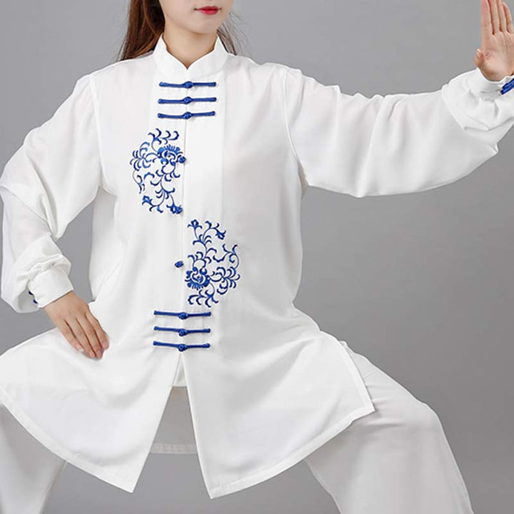 Buddha Stones Kwiat Haft Medytacja Modlitwa Duchowy Zen Tai Chi Qigong Praktyka Unisex Zestaw Ubrań