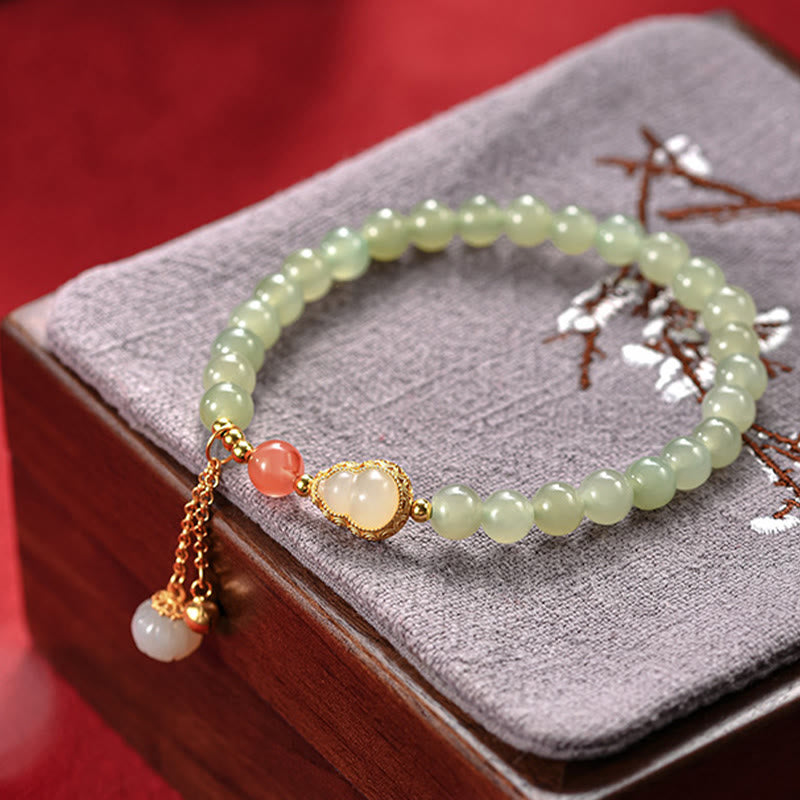 Bransoletka ze srebra próby 925 Hetian Jade Gourd Lotus Abundance Luck