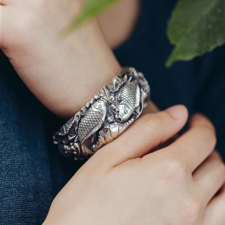 Buddha Stones Buddha Stones Ryba Koi Lotos Szczęście Bogactwo Bransoletka Bangle