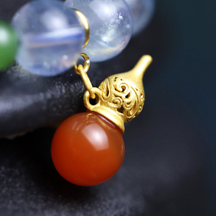 Bransoletka z akwamarynowo-czerwonym agatem Peace Gourd Charm