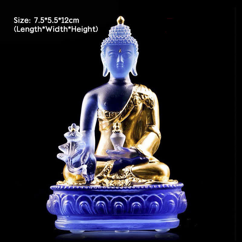 Buddha Stones Medycyna Budda Ręcznie Robiony Kryształ Liuli Dzieło Sztuki Współczucia Statua Ofiarowania Dekoracji Domu Biuro - 7,5*5,5*12 cm - Złoty Budda Medycyny - image 5