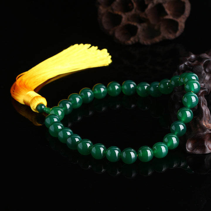 Buddha Stones Naturalny Zielony Agat Mala Nadgarstek Moc Frędzle Kieszonkowa Mala Dekoracja Samochodu