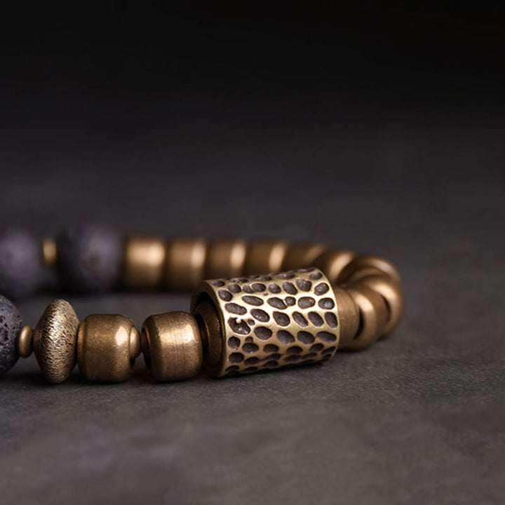 Bransoletka lecznicza z Buddha Stones , kamieniami lawowymi i tęczowym obsydianem i mosiądzem - image 4