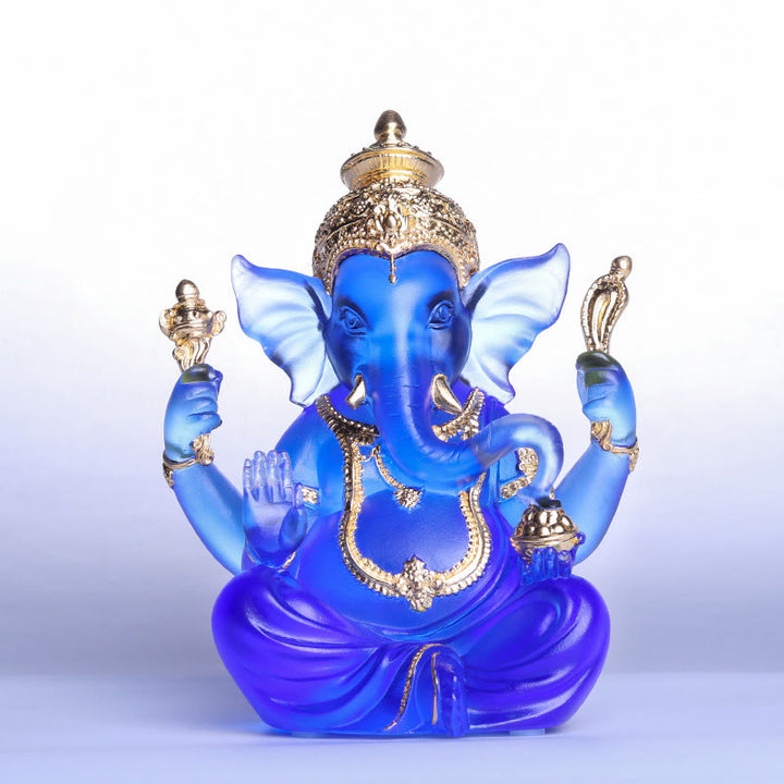Buddha Stones ręcznie robione Ganesh Ganpati figurka słonia Liuli kryształowe dzieło sztuki ochrona statua dekoracja domu - Ganesh Niebieski i Złoty 11,5*9*14,5 cm - image 11