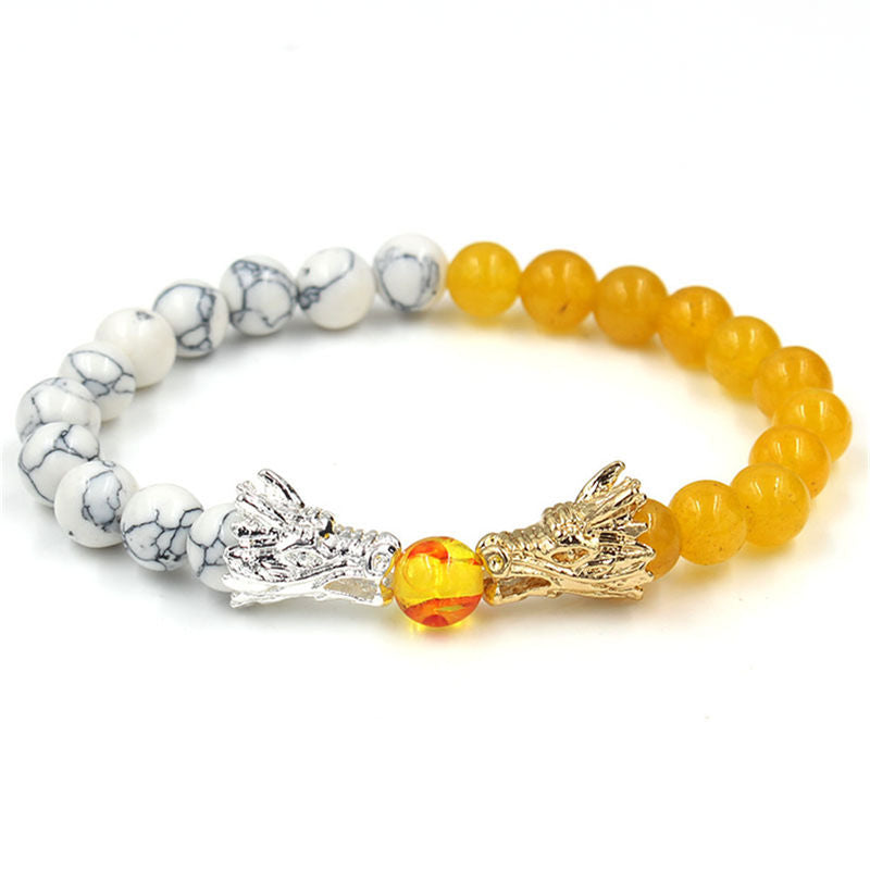 Bransoletka z koralików Buddha Stones White Turquoise Lava Rock Dragon Blessing