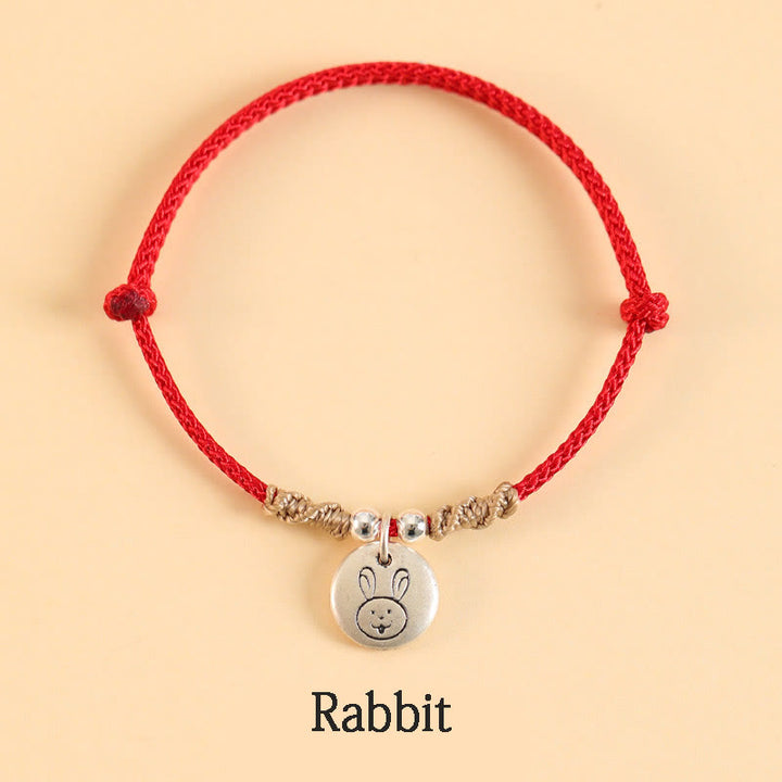 Buddha Stones Ręcznie robione 999 Srebro Sterling Rok Smoka Uroczy Chiński Zodiak Szczęście Pleciona Bransoletka