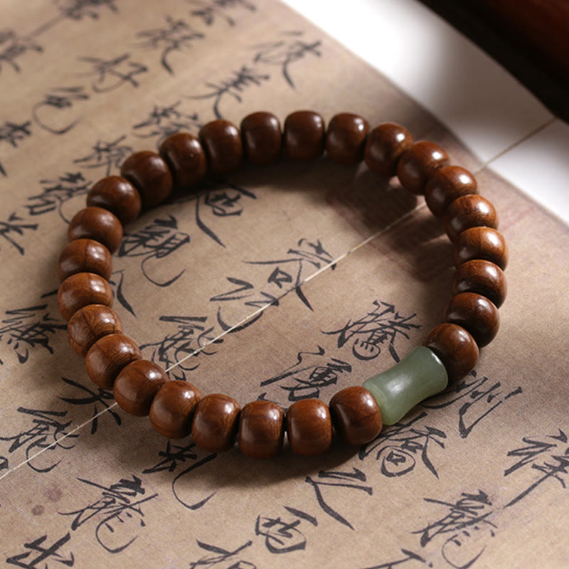 Buddha Stones Naturalne Abelia Biflora Drewno Hetian Jade Bambus Koralik Bransoletka Odpędzająca Złe Duchy