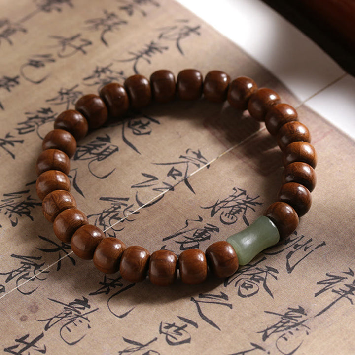 Buddha Stones Naturalne Abelia Biflora Drewno Hetian Jade Bambus Koralik Bransoletka Odpędzająca Złe Duchy