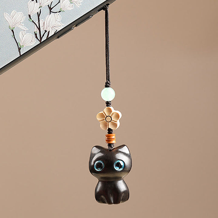 Buddha Stones Mini Mały Liść Czerwony Sandałowiec Drewno Hebanowe Szczęśliwy Kot Piękny Kotek Pokój Brelok Telefon Wiszący Dekoracja - image 15