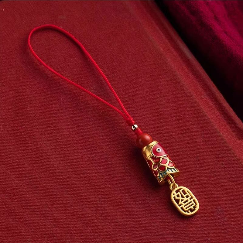 Buddha Stones Koi Ryba Cynober Przyciągający Bogactwo Życzenie Ruyi Urok Szczęścia Telefon Wiszący Dekoracja