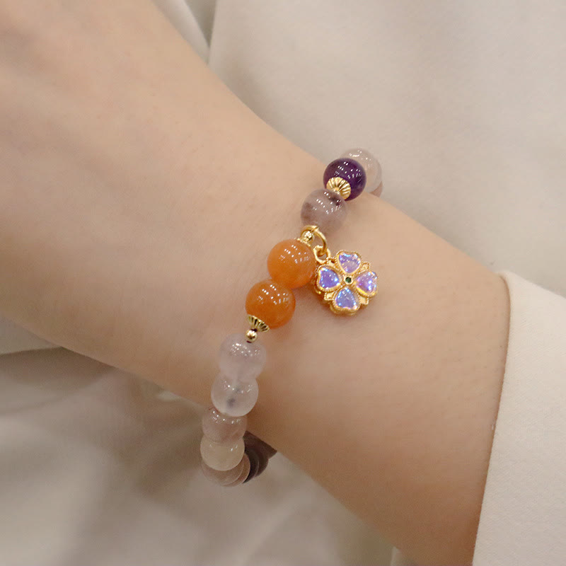 Buddha Stones Naturalne Fioletowe Złote Jedwabne Jade Fioletowe Kwiaty Koraliki Charm Bransoletka Bogactwo