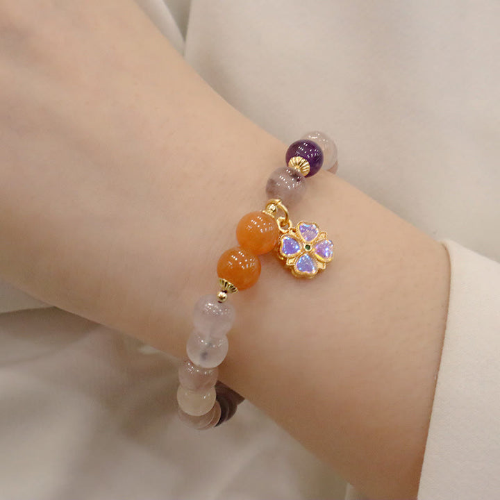 Buddha Stones Naturalne Fioletowe Złote Jedwabne Jade Fioletowe Kwiaty Koraliki Charm Bransoletka Bogactwo