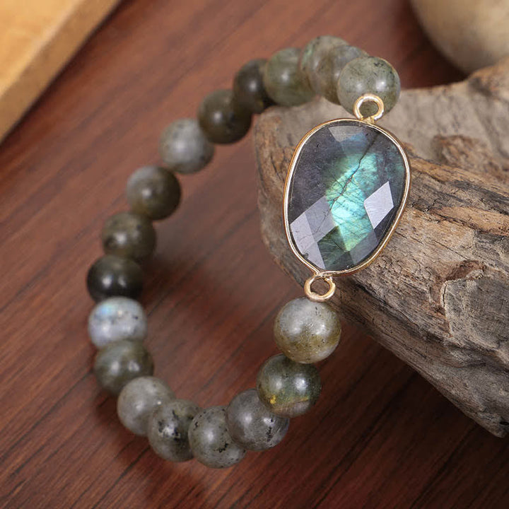 Buddha Stones Naturalny Labradoryt Moonstone Wsparcie Uzdrawiająca Bransoletka Koralikowa