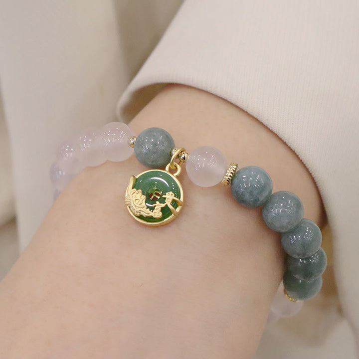 Bransoletka ochronna Buddha Stones White Agate Jade Lotus Flower Peace Buckle
