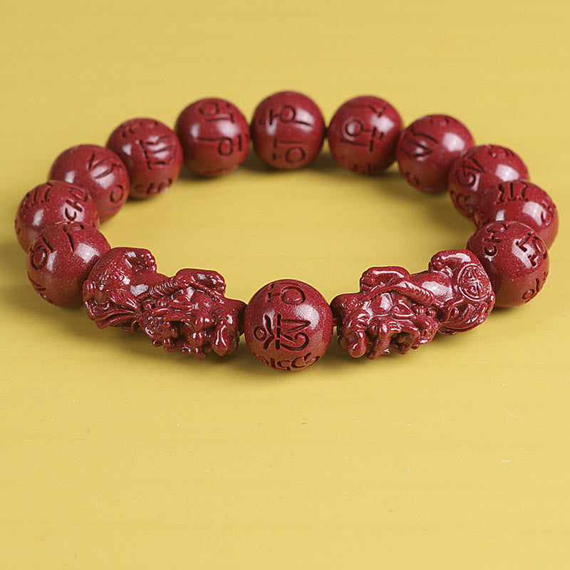 Buddha Stones Naturalne Podwójne PiXiu Cinnabar Om Mani Padme Hum Bogactwo Szczęście Koralikowa Bransoletka