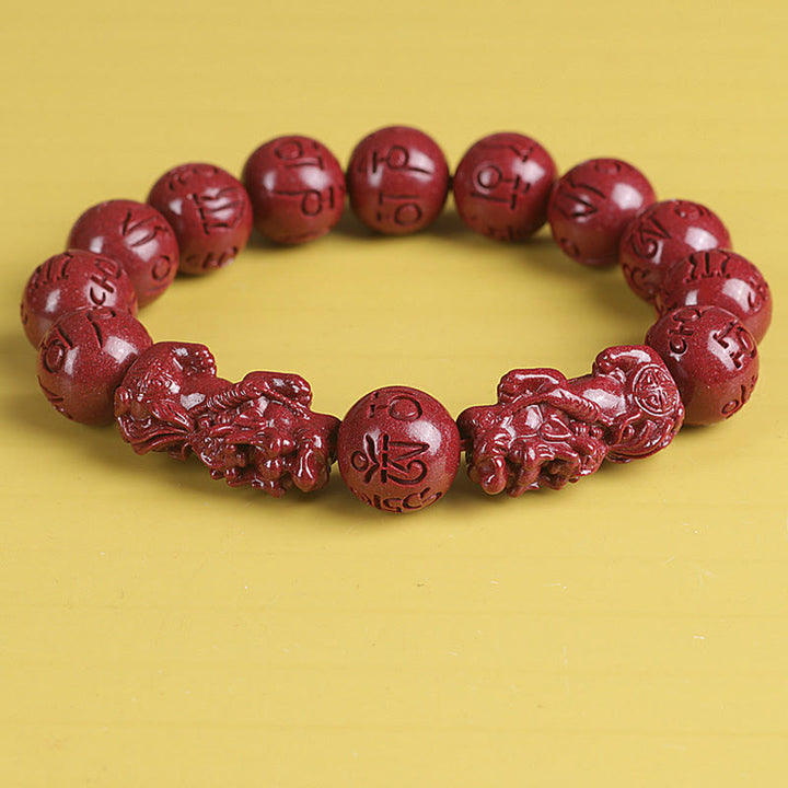 Buddha Stones Naturalne Podwójne PiXiu Cinnabar Om Mani Padme Hum Bogactwo Szczęście Koralikowa Bransoletka