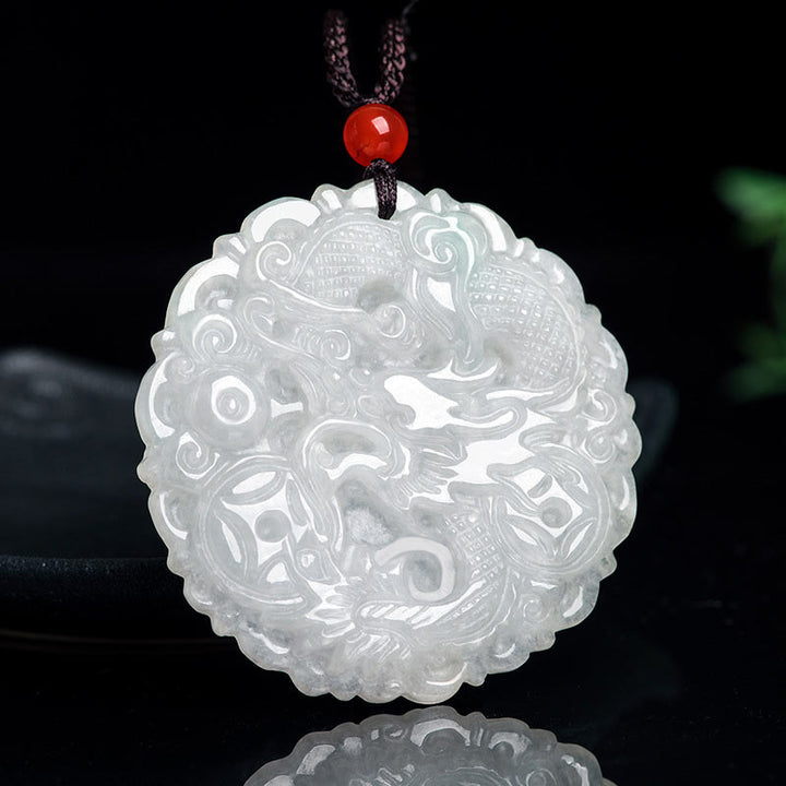 Naszyjnik z Buddha Stones z białego jadeitu, ochrona smoka, wisior sznurkowy - Biały Jadeit - image 1