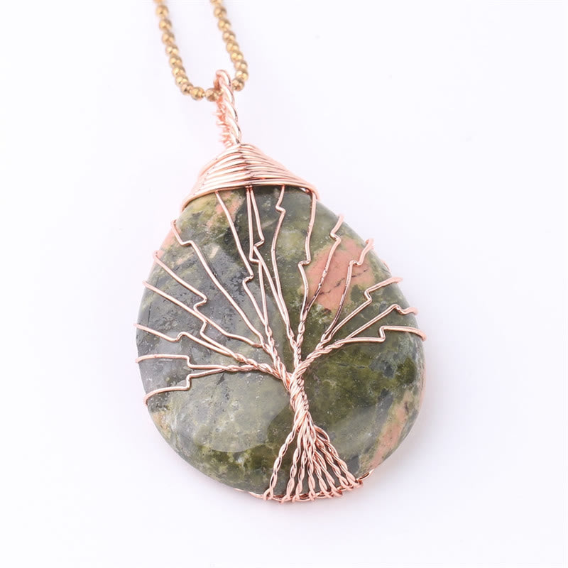 Buddha Stones Naturalny Kwarc Kryształ Drzewo Życia Uzdrawiająca Energia Naszyjnik Wisiorek - Drzewo Unakite Rose Gold - image 18