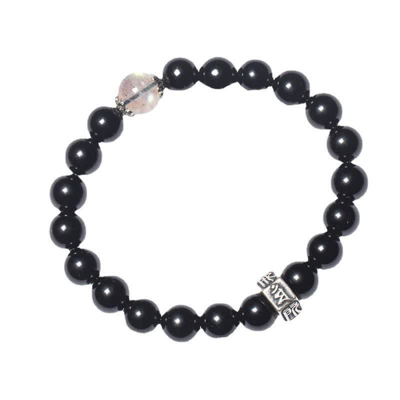 Chiński zodiak Natal Buddha 925 Srebro Sterling Czarny Obsydian Moonstone Bransoletka Siła