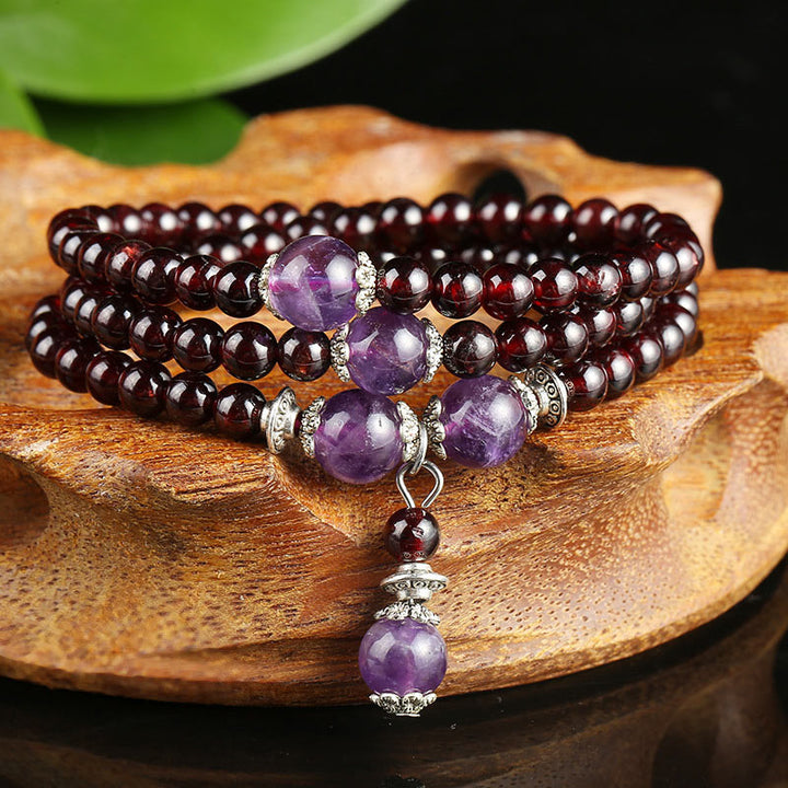 Bransoletka ochronna Buddha Stones Naturalny Granat Ametyst