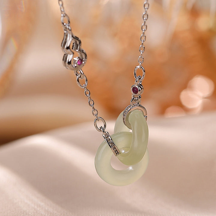 Buddha Stones 925 Srebro Sterling Okrągły Jadeit Szczęście Dobrobyt Naszyjnik Łańcuszek Wisiorek