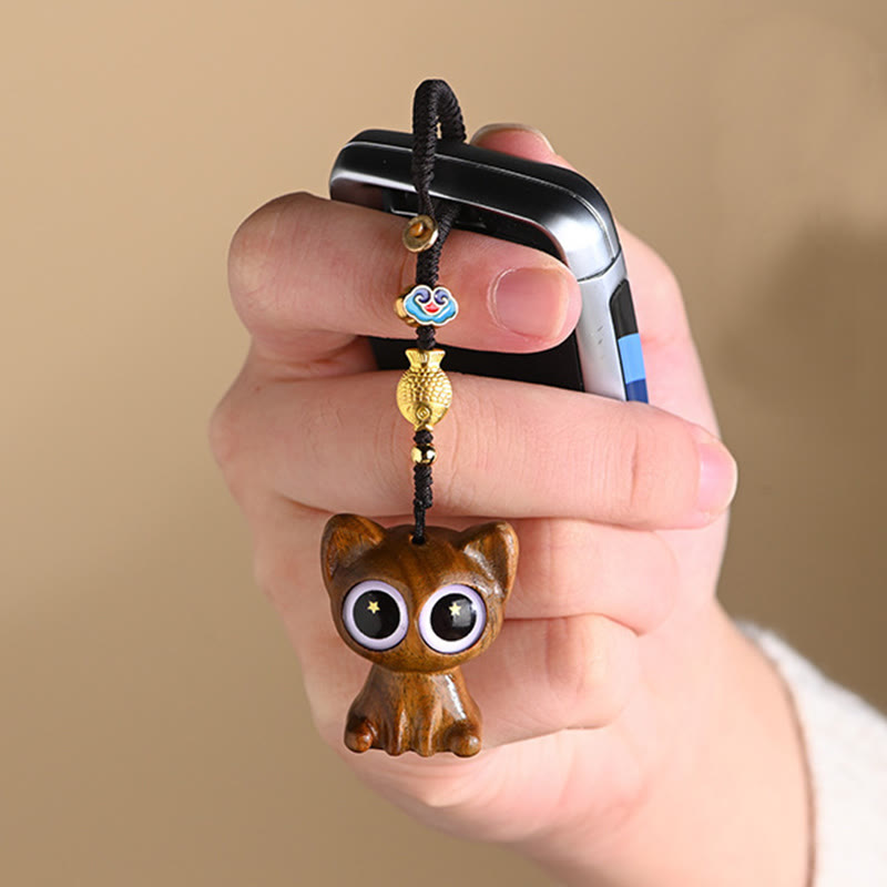 Buddha Stones Zielone Drzewo Sandałowe Szczęśliwy Kot Koi Ryba Kuracja Brelok Telefon Wiszący Dekoracja - image 11