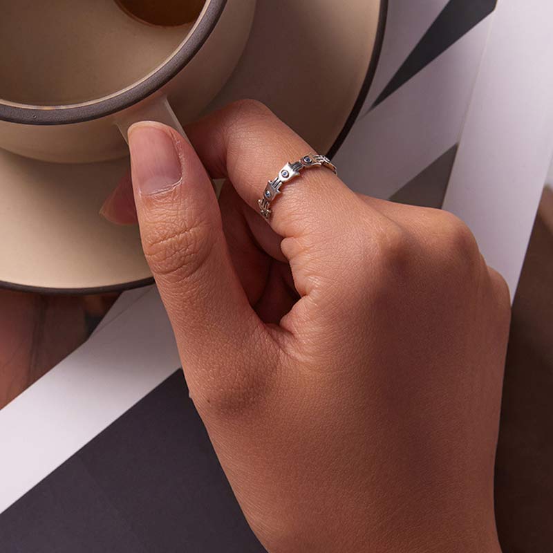 Buddha Stones 925 Srebro Sterling Symbol Hamsa Cyrkon Regulowany Pierścień - image 1