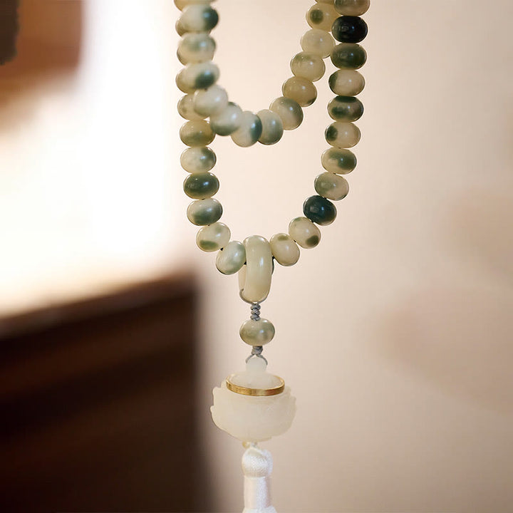 Buddha Stones Naturalne 108 Koralików Mala Bodhi Nasiona Lotosu Grawerowana Bransoletka Z Chwostem Mądrości