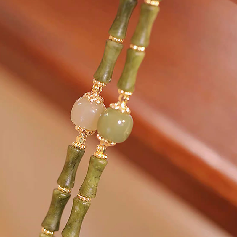 Buddha Stones 14K Miedziowane Peridot Hetian Jade Wzór Bambusa Bransoletka Szczęścia